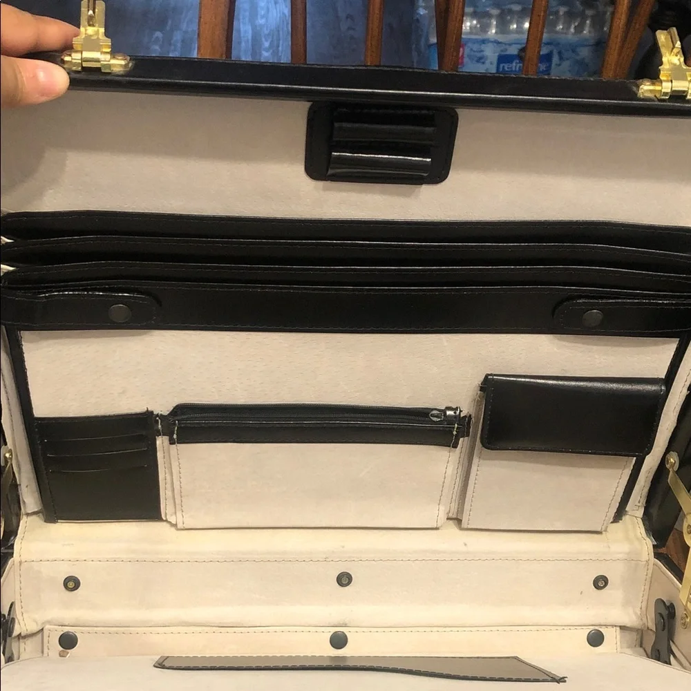 Vintage Black Leather Briefcase with Gold Hardware
